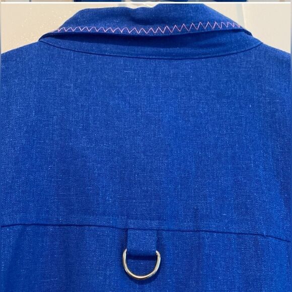 Erin London XL Blue Embroidered Shrtslvs LINEN Blend Buttons Up Women Top Shirt - Picture 9 of 9